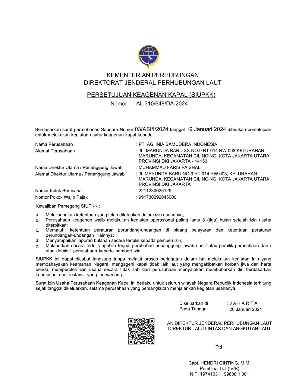Preview of Ship Agency Business License (SIUPKK)